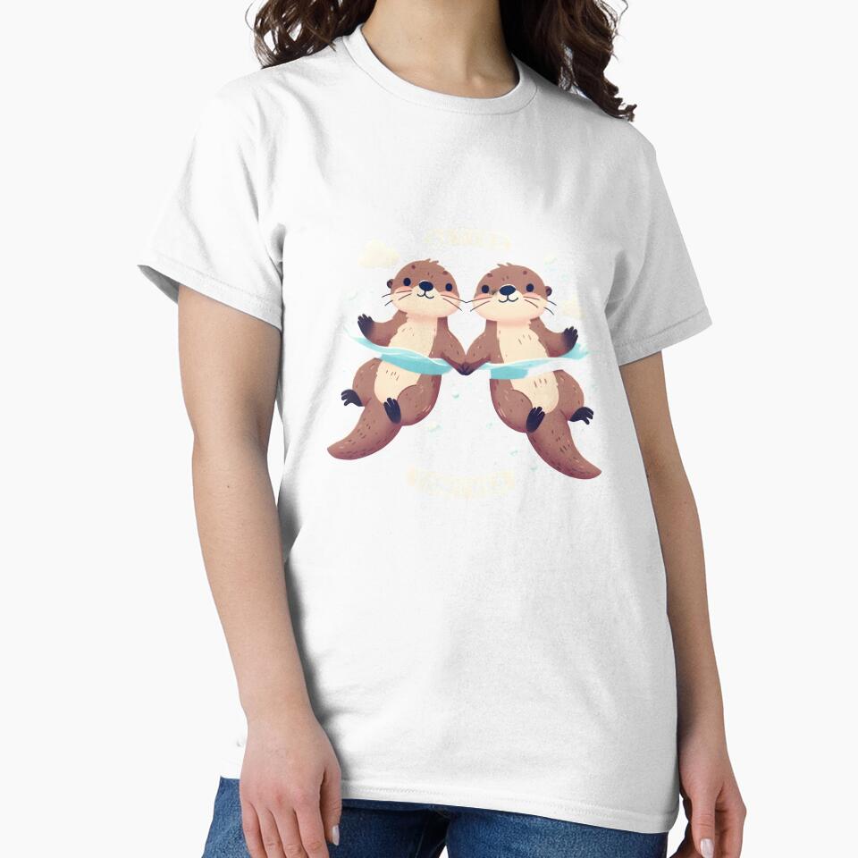 Two cute otters floating on their backs, holding hands by Wise-Stickers