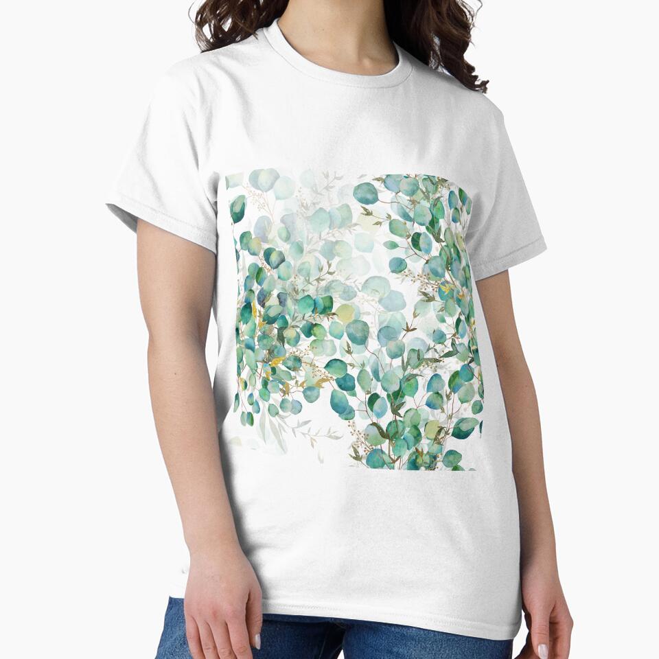 Seamless pattern of green eucalyptus watercolor leaves by Createssy