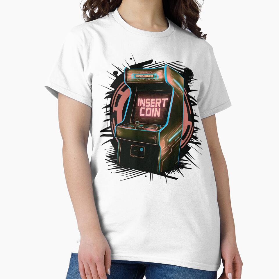 Insert Coin Retro Arcade Neon Gaming Design by ZetaDream