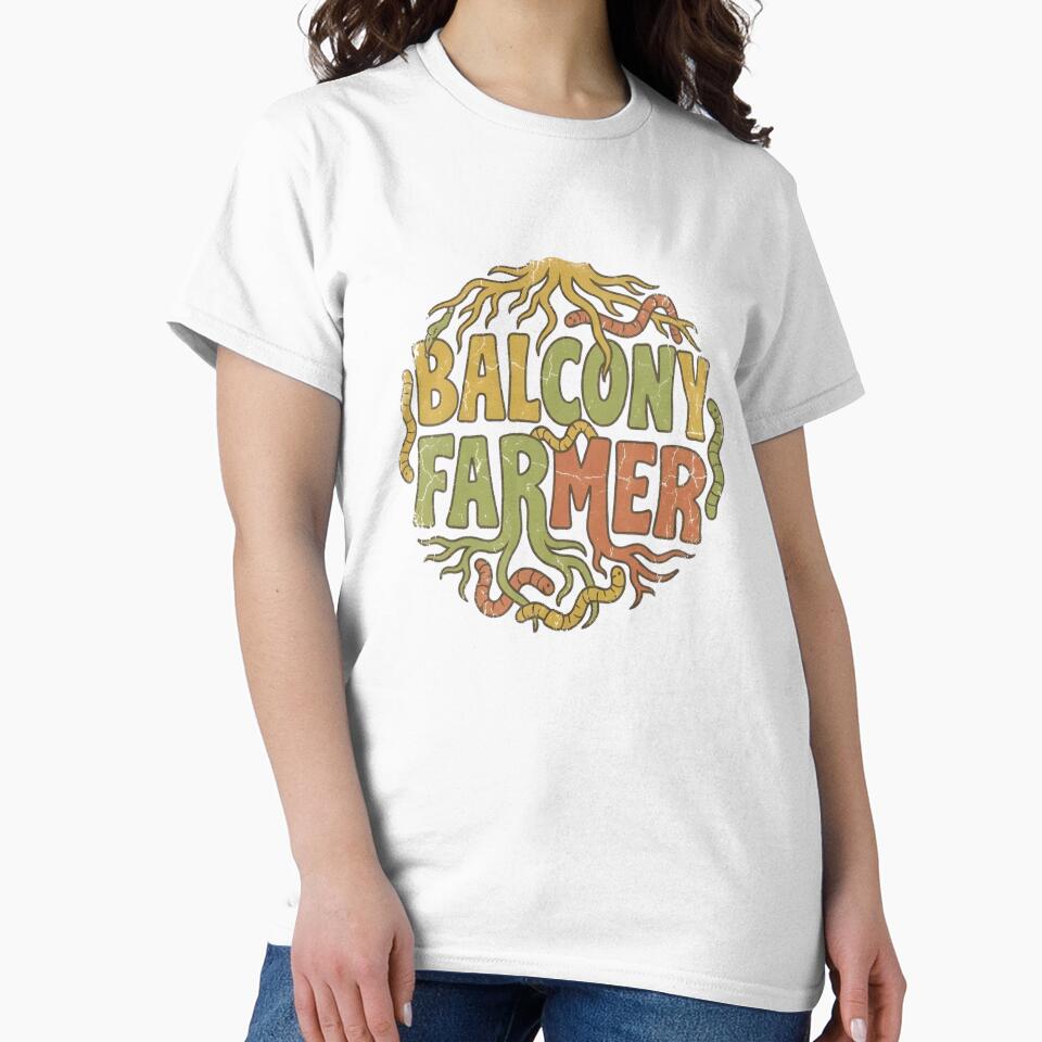 Balcony Farmer Urban Gardening Retro 70s Typography, Roots & Compost Worms by Aryaam