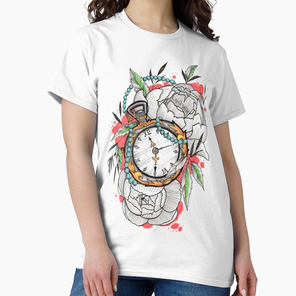 Tattoo Pocket Watch with Peonies by nikkisailor