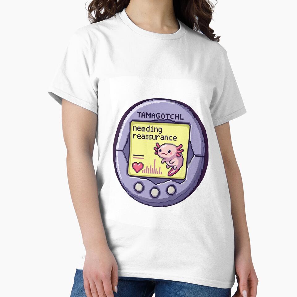 "Tamagotchi Axolotl – Needing Reassurance" Aesthetic Pixel Pet Design by Riqis.co Shop