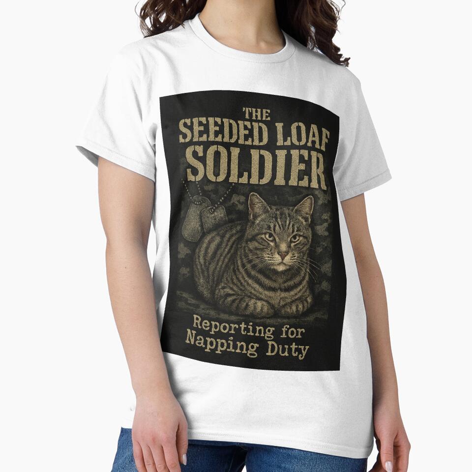 The Seeded Loaf Soldier Funny Tabby Cat 90s Bootleg Tee by catastrocat