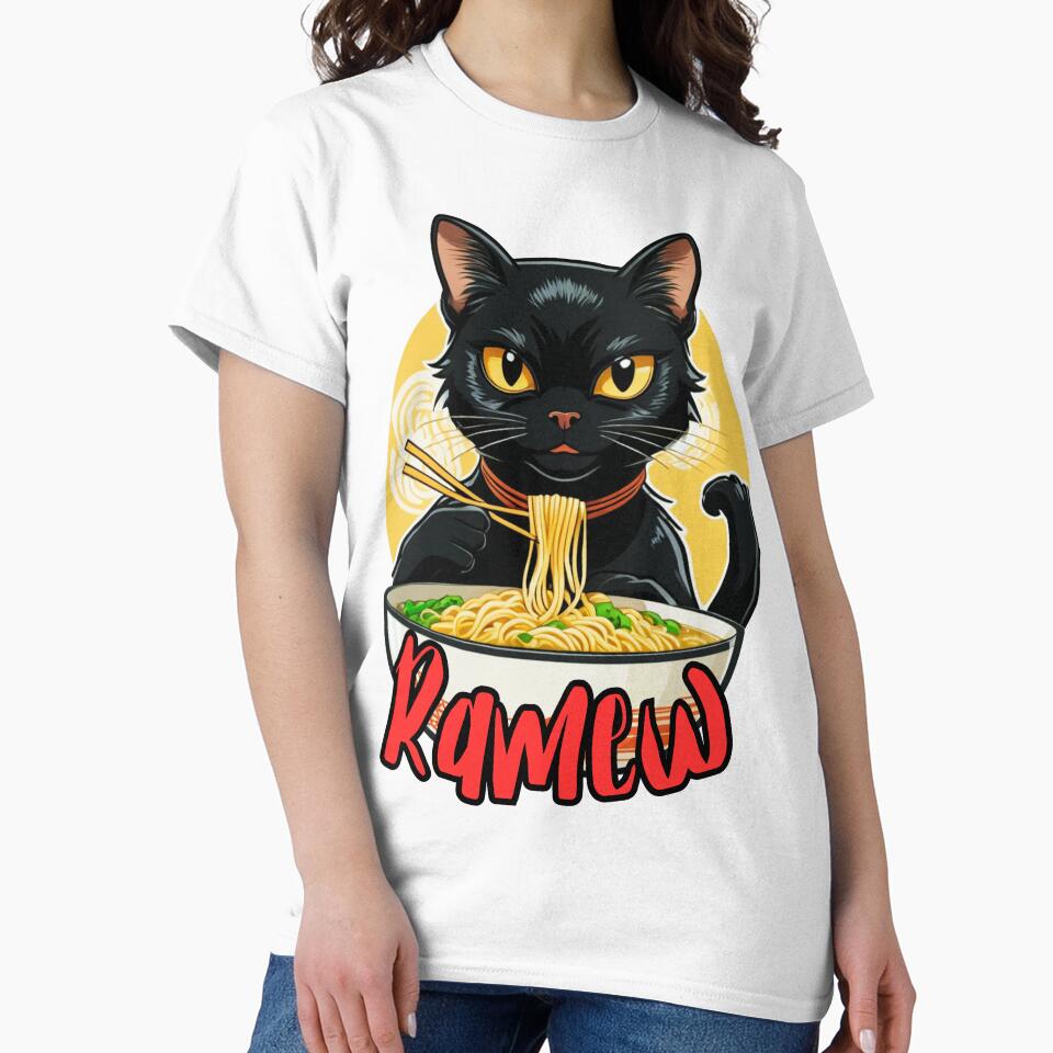 RAMEW Cute Black Cat Eating Ramen Noodles Best Gift for Cat and RAMEN Lovers by VZCreativeLab