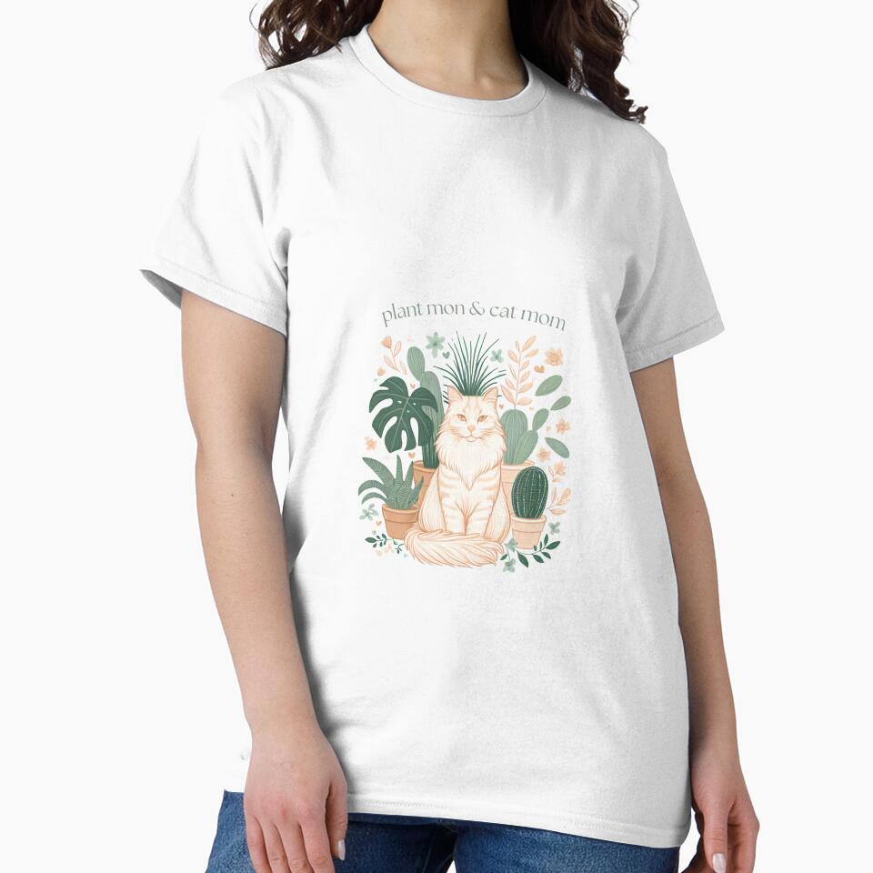 Plant Mom & Cat Mom Aesthetic – Cute Botanical Cat Lover Gift Shirt by Cozy Cat Collective