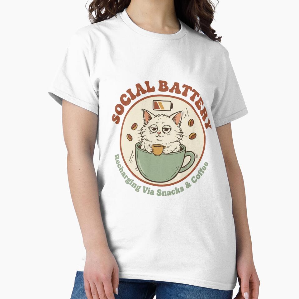 Social Battery Recharging Via Snacks and Coffee Introvert Cat by CozyPanicStudio