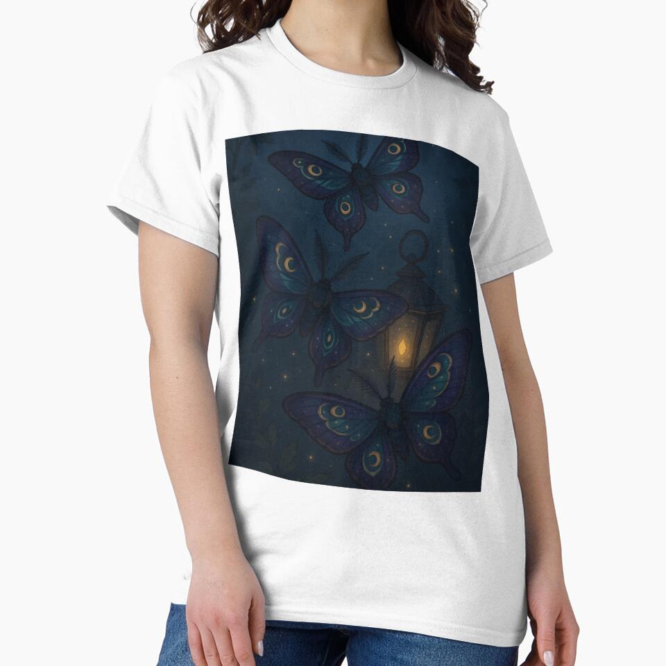 Moonlit Moths – Celestial Night Lantern Illustration by Painted Moon by Luna Bee™
