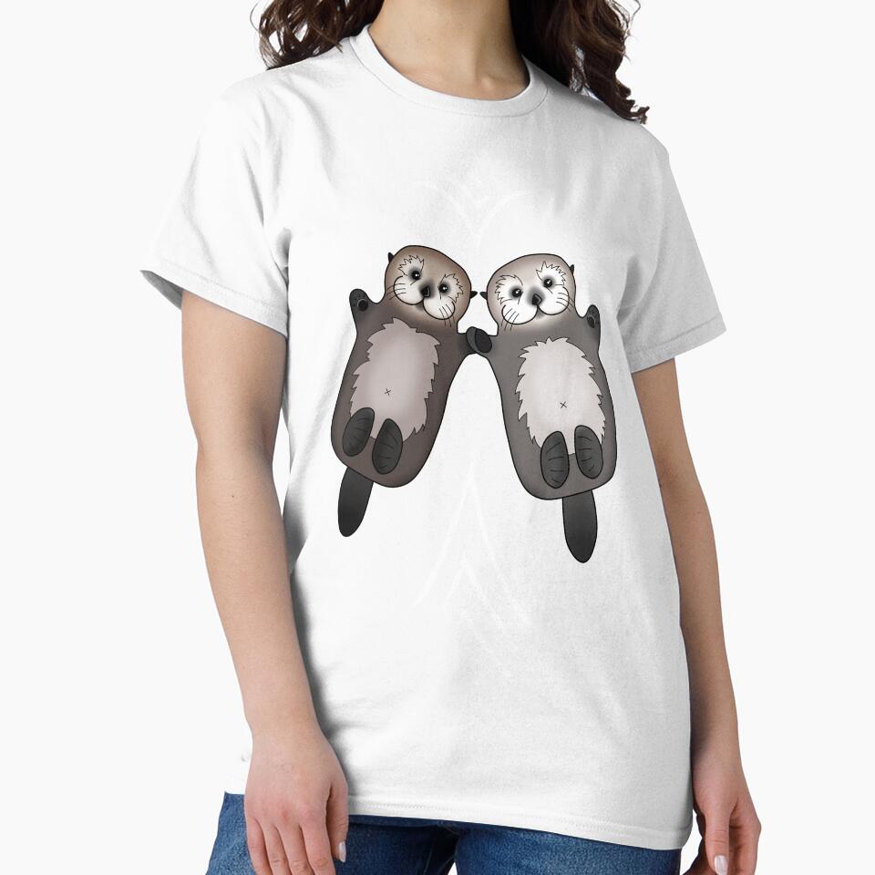 Otters Holding Hands - Sea Otter Couple by Pretty In Ink