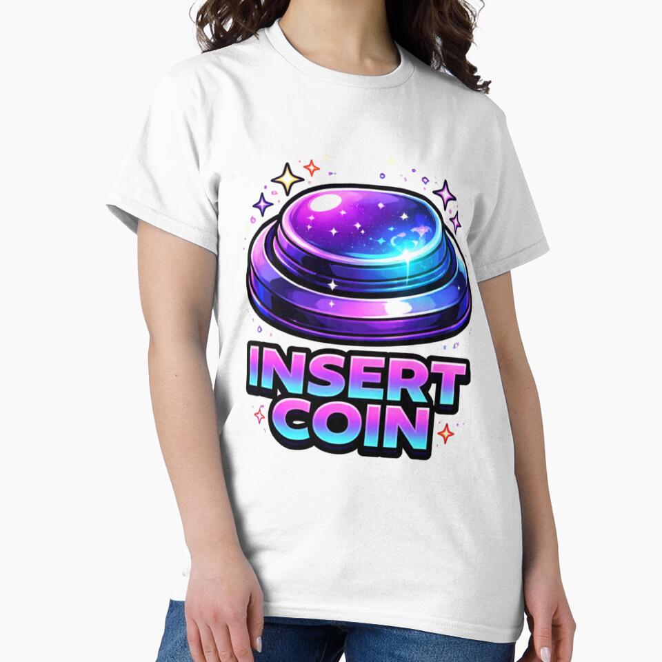 Insert Coin Retro Arcade Button – Neon Gamer Vaporwave Gaming Design by NuniDesigns
