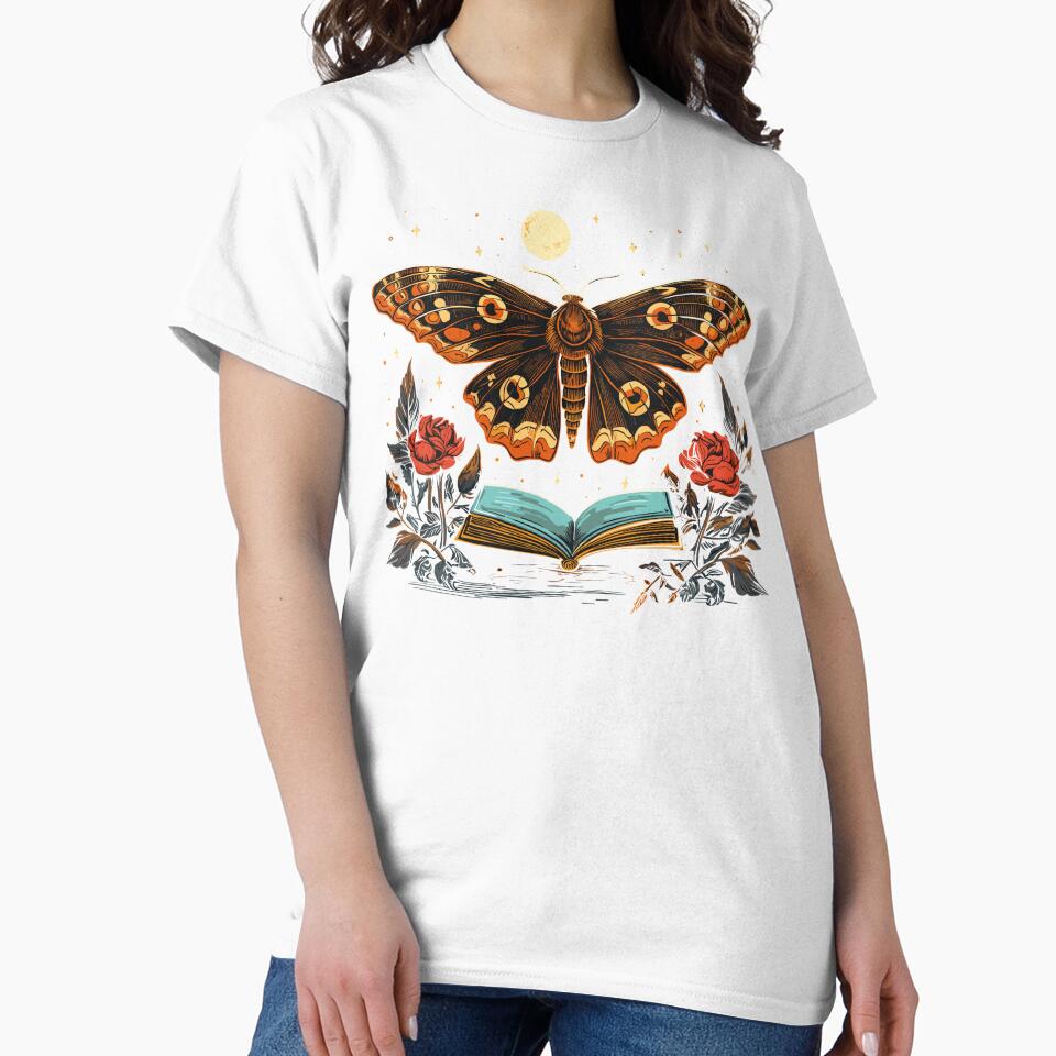 Moth With Magic Book And Flowers Starry Night by CosyTeal