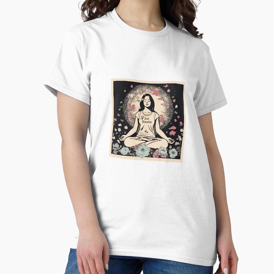 Just Breathe – Meditative Woman Illustration | Calm Mindfulness Art Print by asliberry