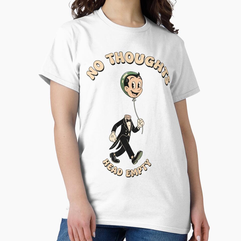 No Thoughts Head Empty Balloon - Funny Retro Cartoon T-Shirt by Atlasera Studio