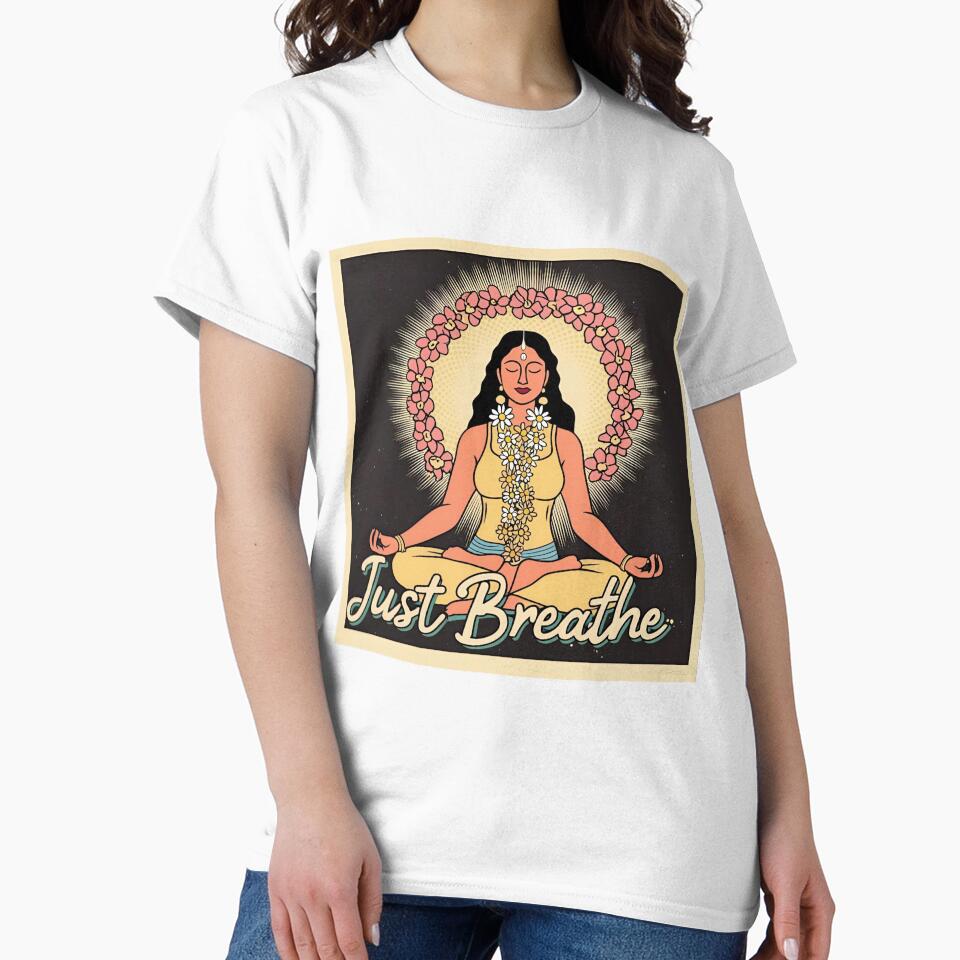 Just Breathe – Meditative İndian Woman Illustration | Calm Mindfulness Art Print by asliberry