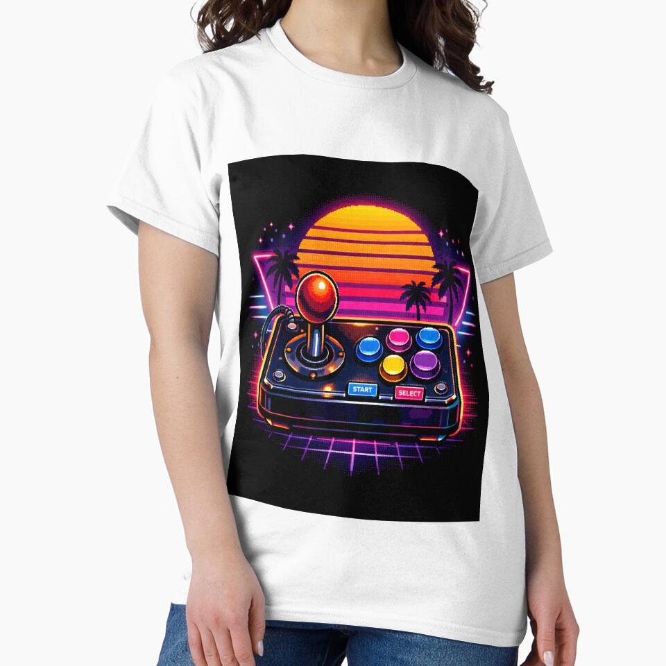 Retro 80s Gamer Arcade Controller Neon Synthwave Gaming T-Shirt Design by irfanshikh