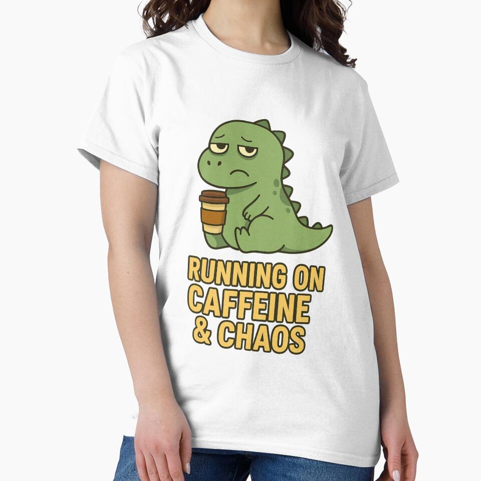 Running on Caffeine & Chaos – Funny Dino by VibeLab_Art