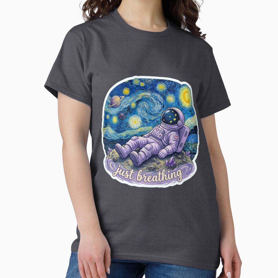 Just Breathing – Astronaut Under Starry Night Aesthetic Sticker – Calm Space Design by Nubesss