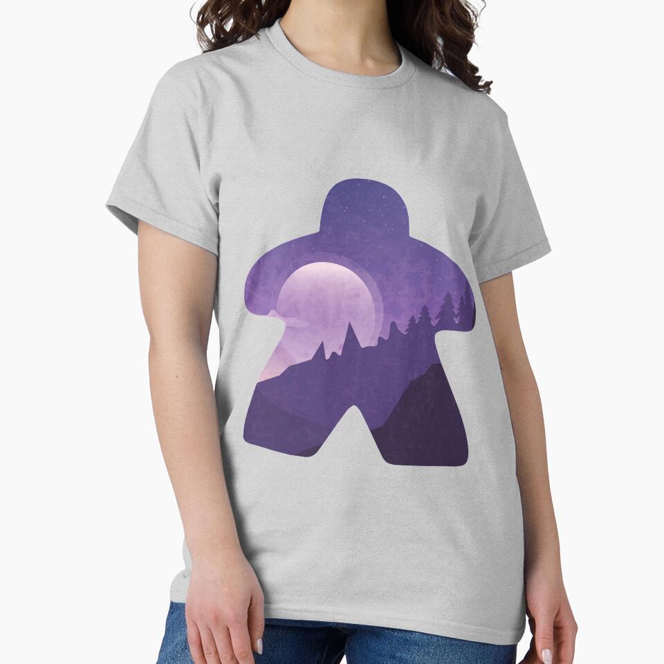 Purple Moon and Mountain Scape Meeple Board Game Adventure Scene by BeamGeeks