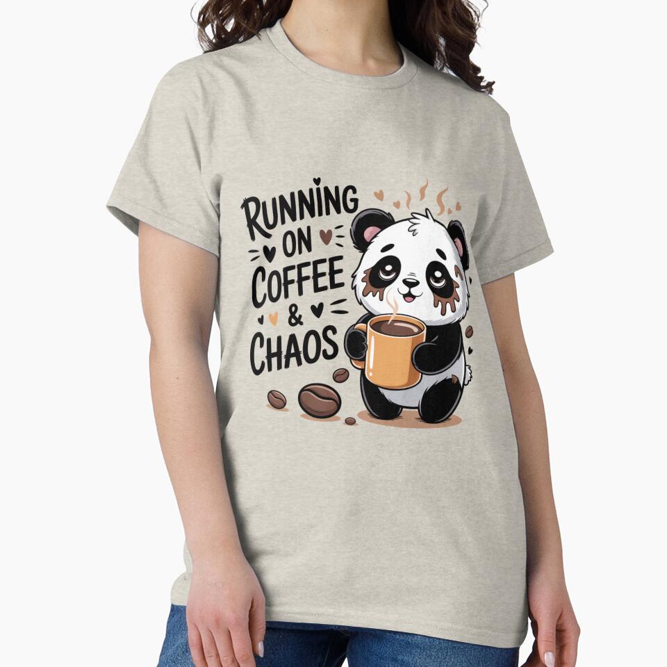 Running on Coffee & Chaos ? – Tired Panda Kawaii T-Shirt by Ashley critters