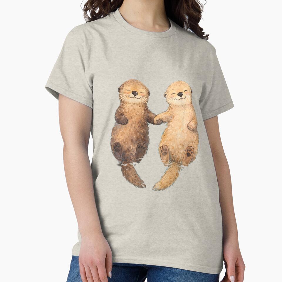 Otter Love romantic animals holding hands by MiowandMolly