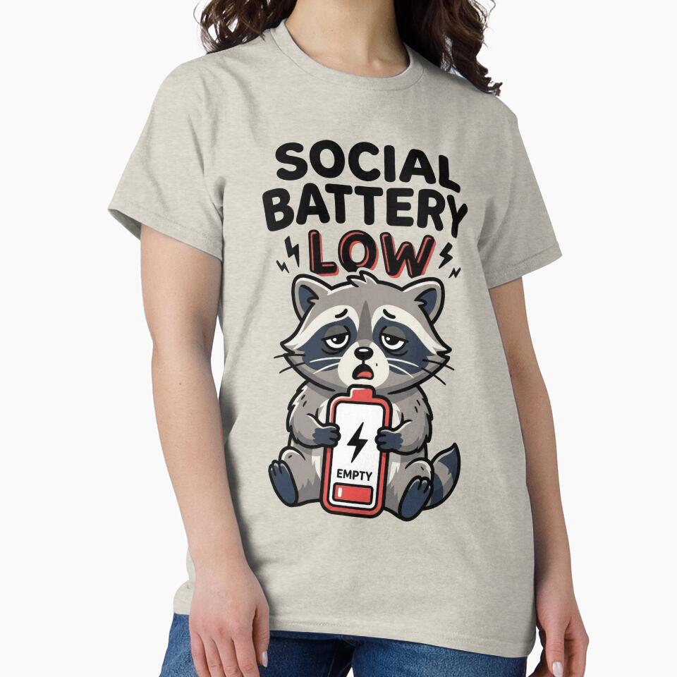 Social Battery Low Raccoon Funny Introvert Meme | Cute Burnout Animal Design by PlumArtDesign