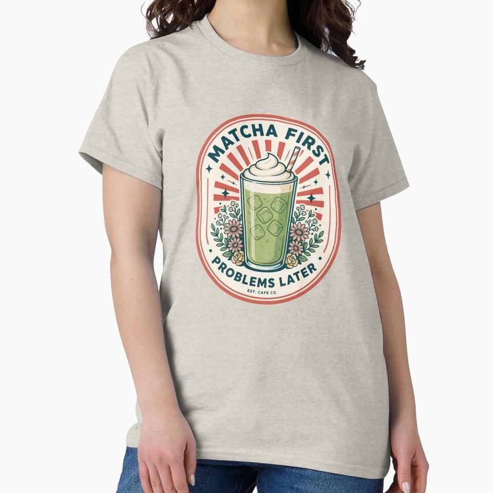 Matcha First Problems Later – Funny Iced Matcha Latte Lover Retro Café Design by ArcticFoxStudio