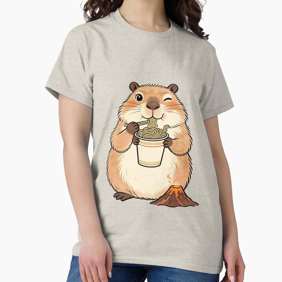 Cute Hamster Eating Spicy Ramen - Cute Mascot with Volcano Art by ZINO WORLD