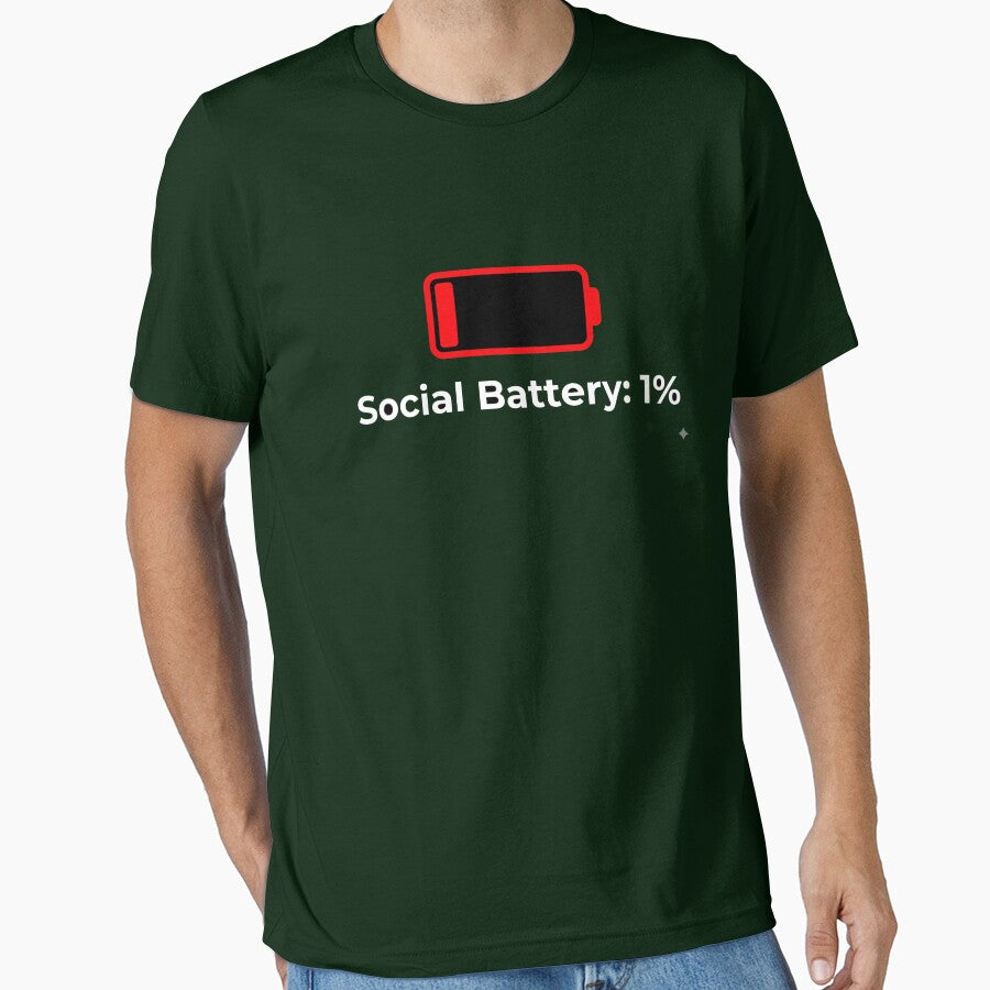 Social Battery 1% Low Battery Minimalist Funny Introvert Graphic by Sarvionstudio