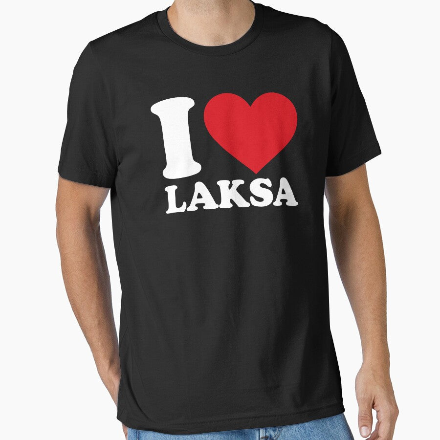 I love Laksa white text - I ❤️ Laksa Malaysian Indonesian Noodle Soup Lovers Gift by EmeraldeaArt