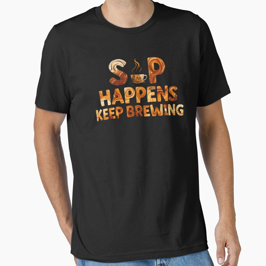 Sip Happens Keep Brewing Funny Coffee Quotes, Puns by DemureArtsy
