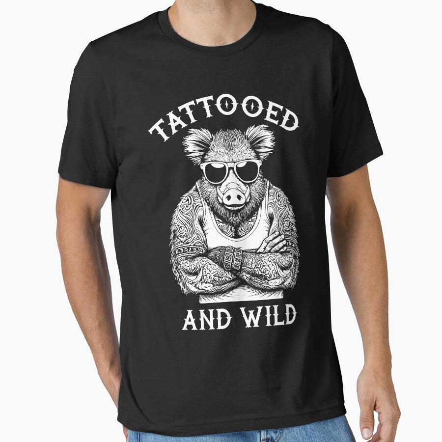Tattooed And Wild Funny Inked Boar Animal Tattoo Lover by GrandeDuc