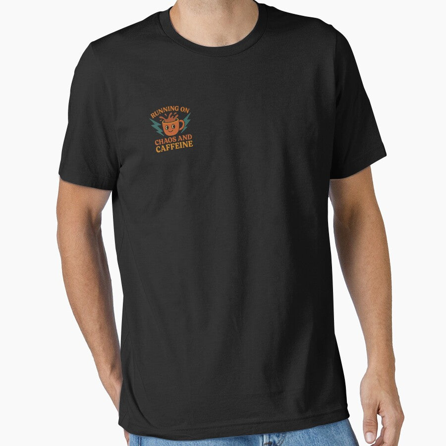 Running On Chaos And Caffeine – Funny Coffee Retro T-Shirt by Jojokoko12