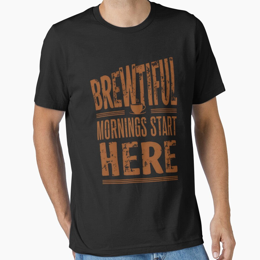 Brewtiful Mornings Start Here Funny Coffee Puns by DemureArtsy