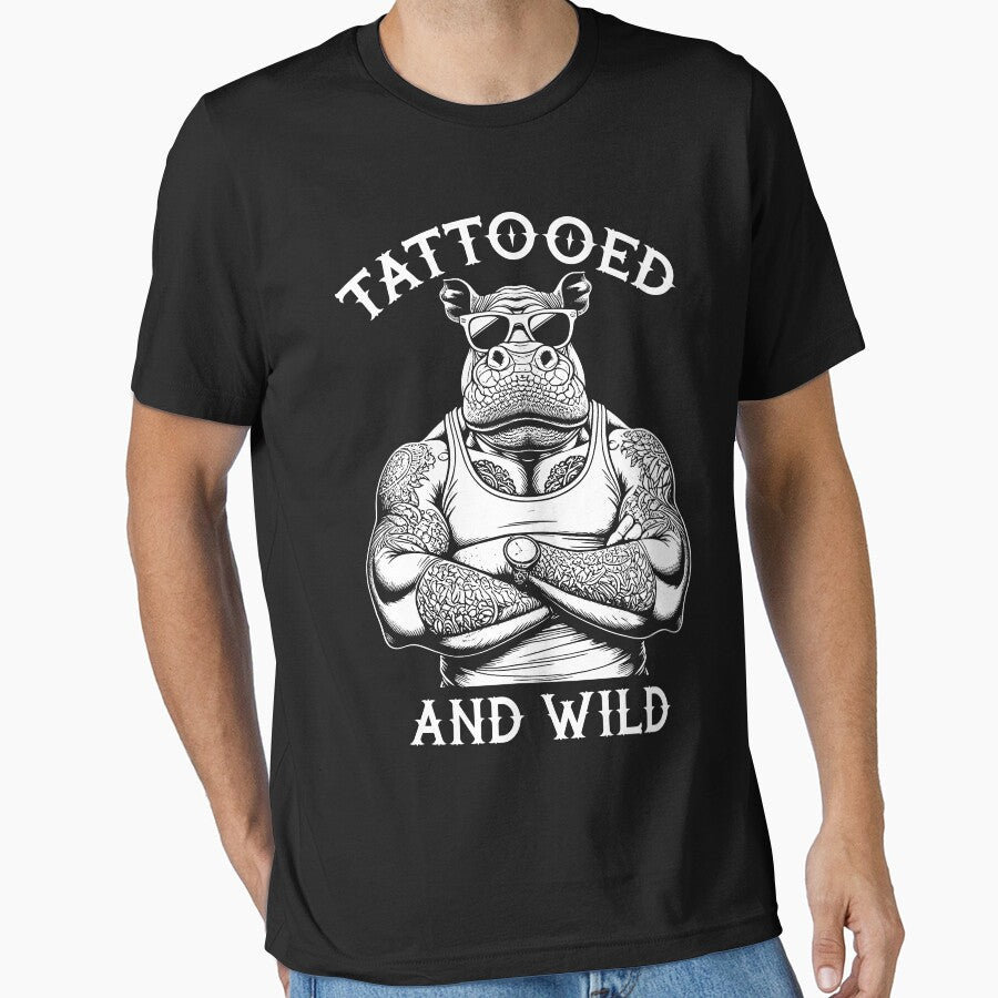 Tattooed And Wild Funny Inked Hippo Animal Tattoo Lover by GrandeDuc