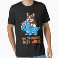 French Bulldog Riding Triceratops – No Thoughts Just Vibes Funny Dinosaur Dog Design by ThatDoggoArtist