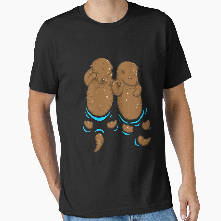 Two Otters Holding Hands by teesfineart