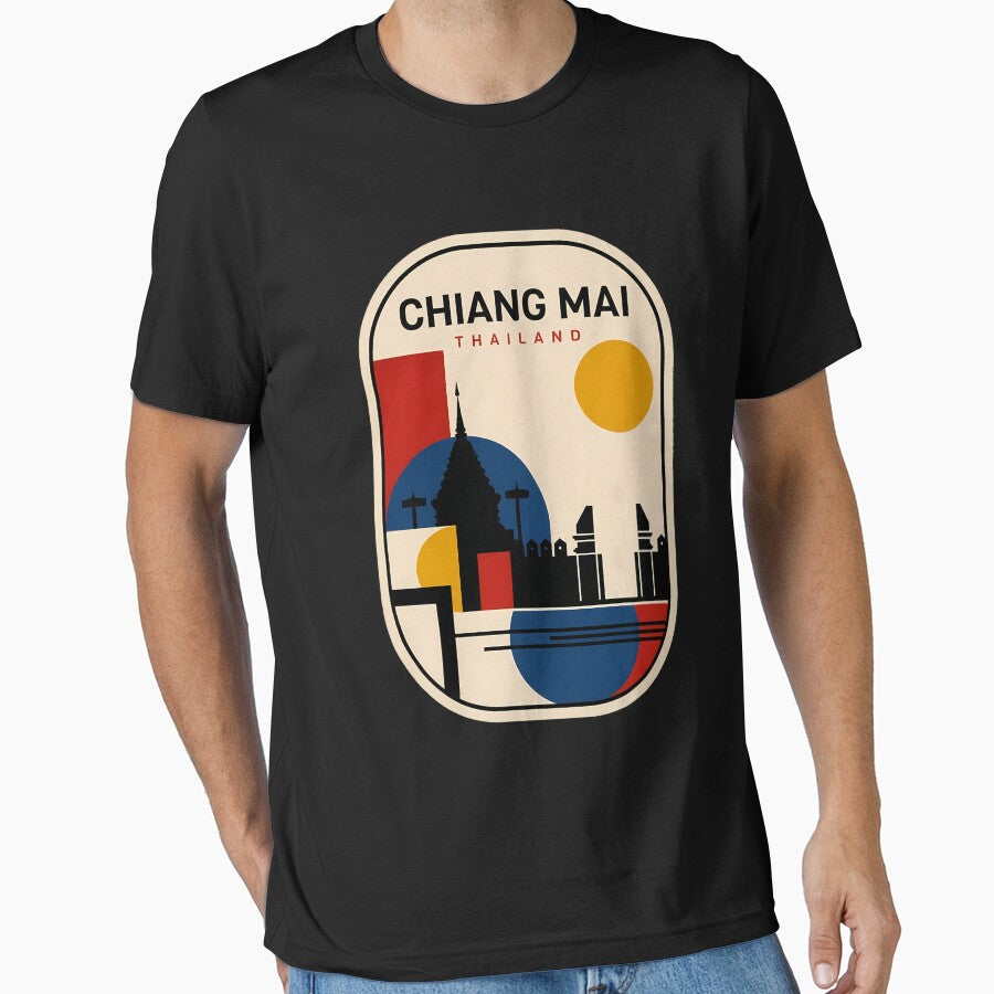 Retro Chiang Mai Thailand Geometric Temple Silhouette by k3rstman1