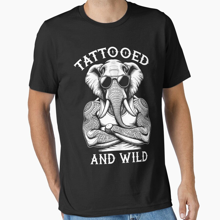 Tattooed And Wild Funny Inked Elephant Animal Tattoo Lover by GrandeDuc