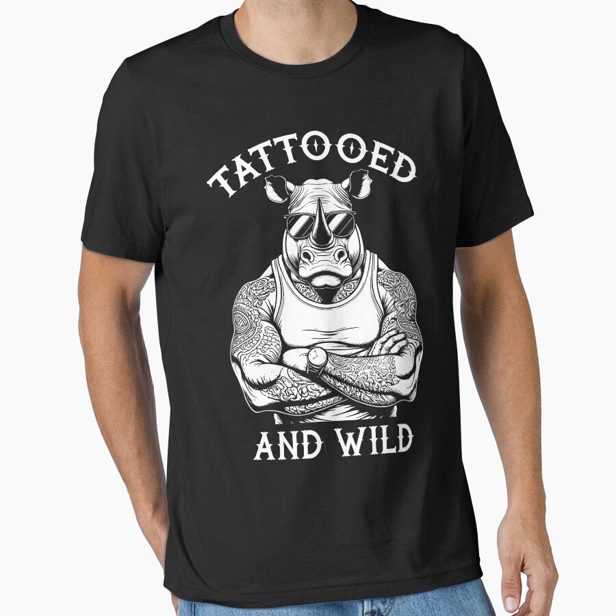 Tattooed And Wild Funny Inked Rhino Animal Tattoo Lover by GrandeDuc
