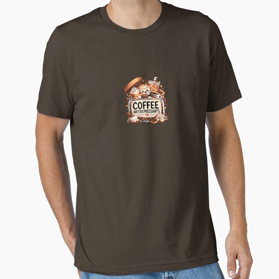 Coffee Antidepressants Funny Coffee Lover T-Shirt – Cute Kawaii Coffee Cups Design by GozdeSoftChaos