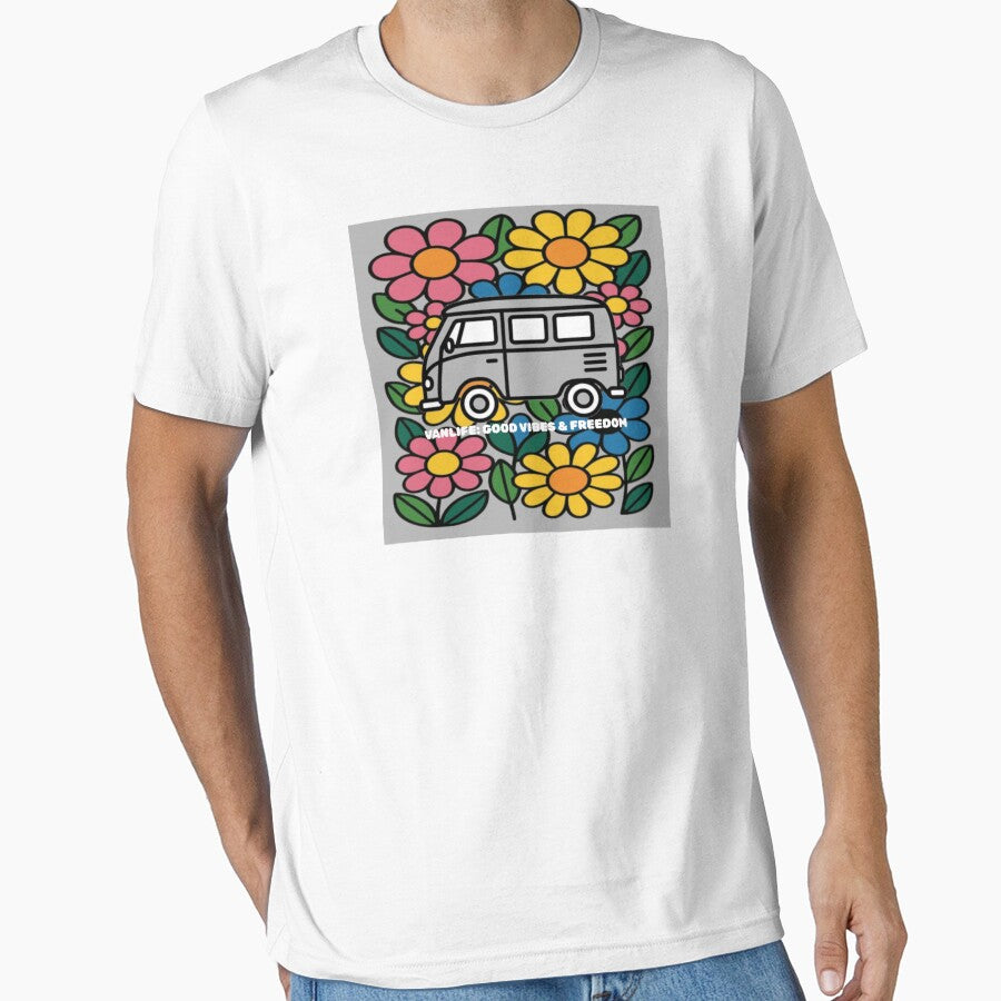 Vanlife Good Vibes & Freedom - Retro Flower Bus by The Bold Line Studio