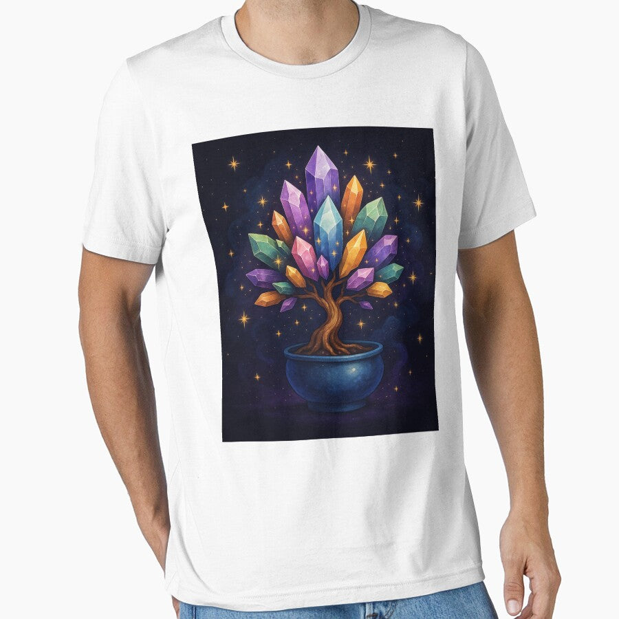 Crystal Bonsai Tree | Mystical Gemstone Energy Art under Starlit Sky by Painted Moon by Luna Bee™