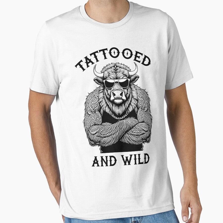 Tattooed And Wild Funny Inked Bison Animal Tattoo Lover by GrandeDuc