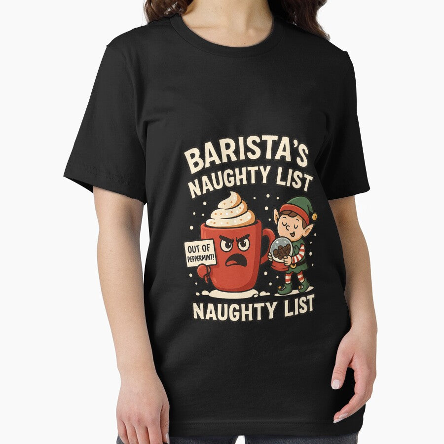 Barista’s Naughty List – Funny Coffee Christmas Shirt, Holiday Gift for Baristas & Coffee Lovers by AddictiveDesign