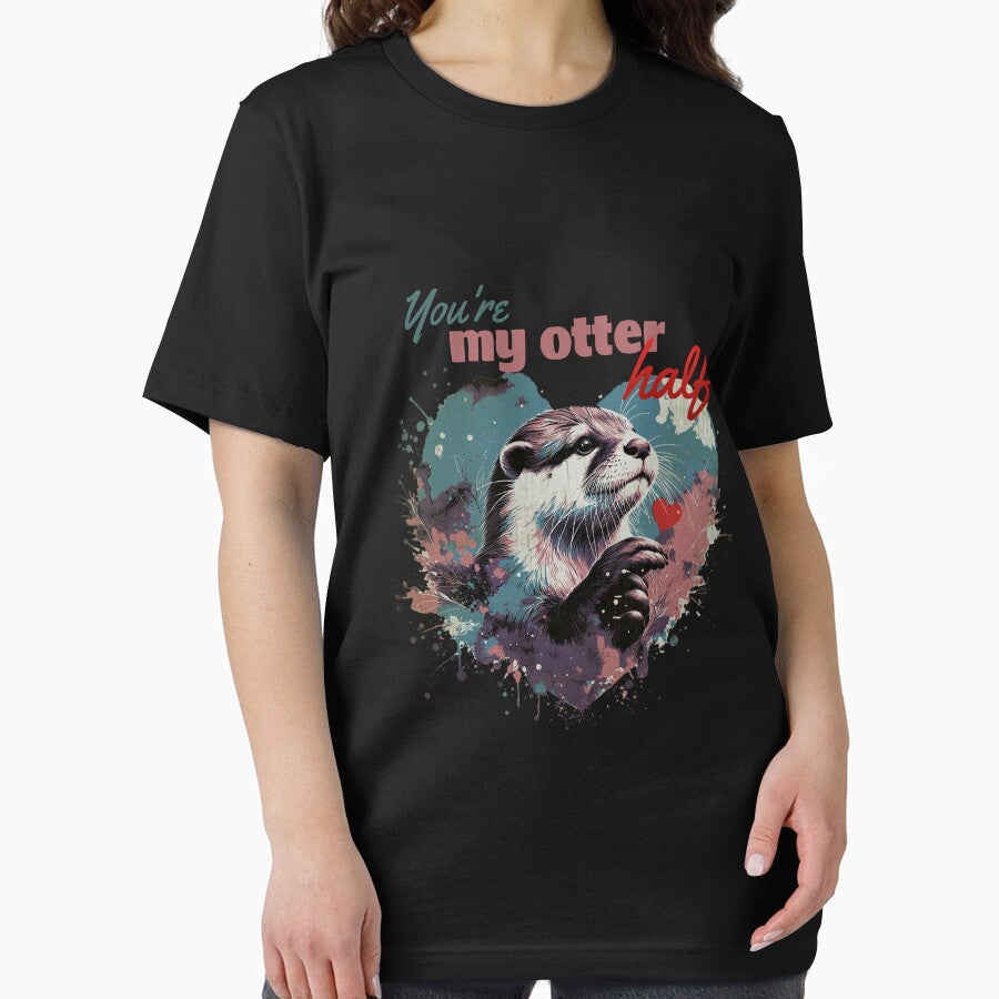 Otter and sweet red heart, You're my otter half, animal in love, love quote by Collagedream