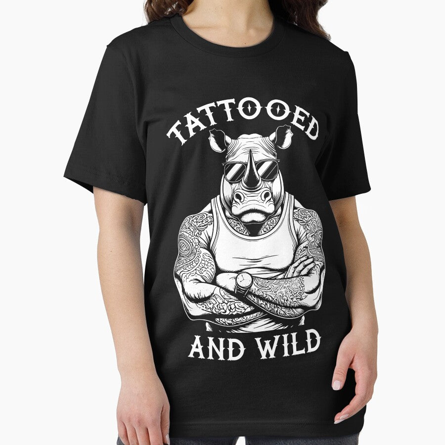 Tattooed And Wild Funny Inked Rhino Animal Tattoo Lover by GrandeDuc