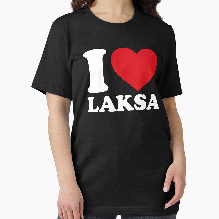 I love Laksa white text - I ❤️ Laksa Malaysian Indonesian Noodle Soup Lovers Gift by EmeraldeaArt