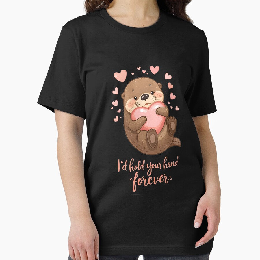 Cute Otter Valentine Holding Heart Forever Love T-Shirt by FestivityFinds