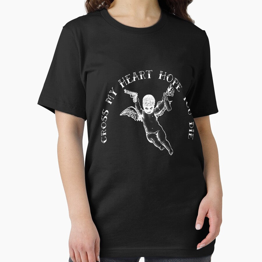 Cross my heart hope you die, tattoo style distressed design by wittyprinttop