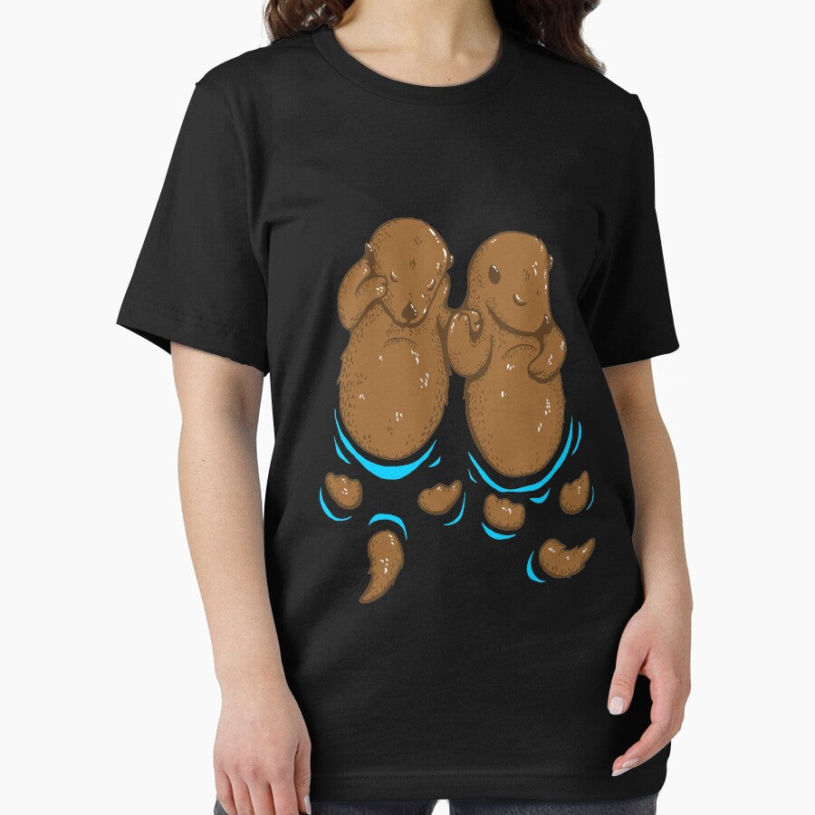 Two Otters Holding Hands by teesfineart
