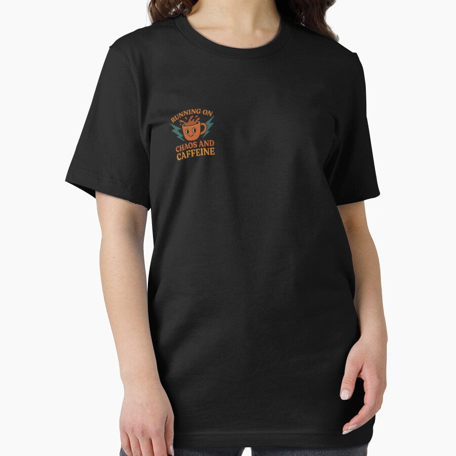 Running On Chaos And Caffeine – Funny Coffee Retro T-Shirt by Jojokoko12
